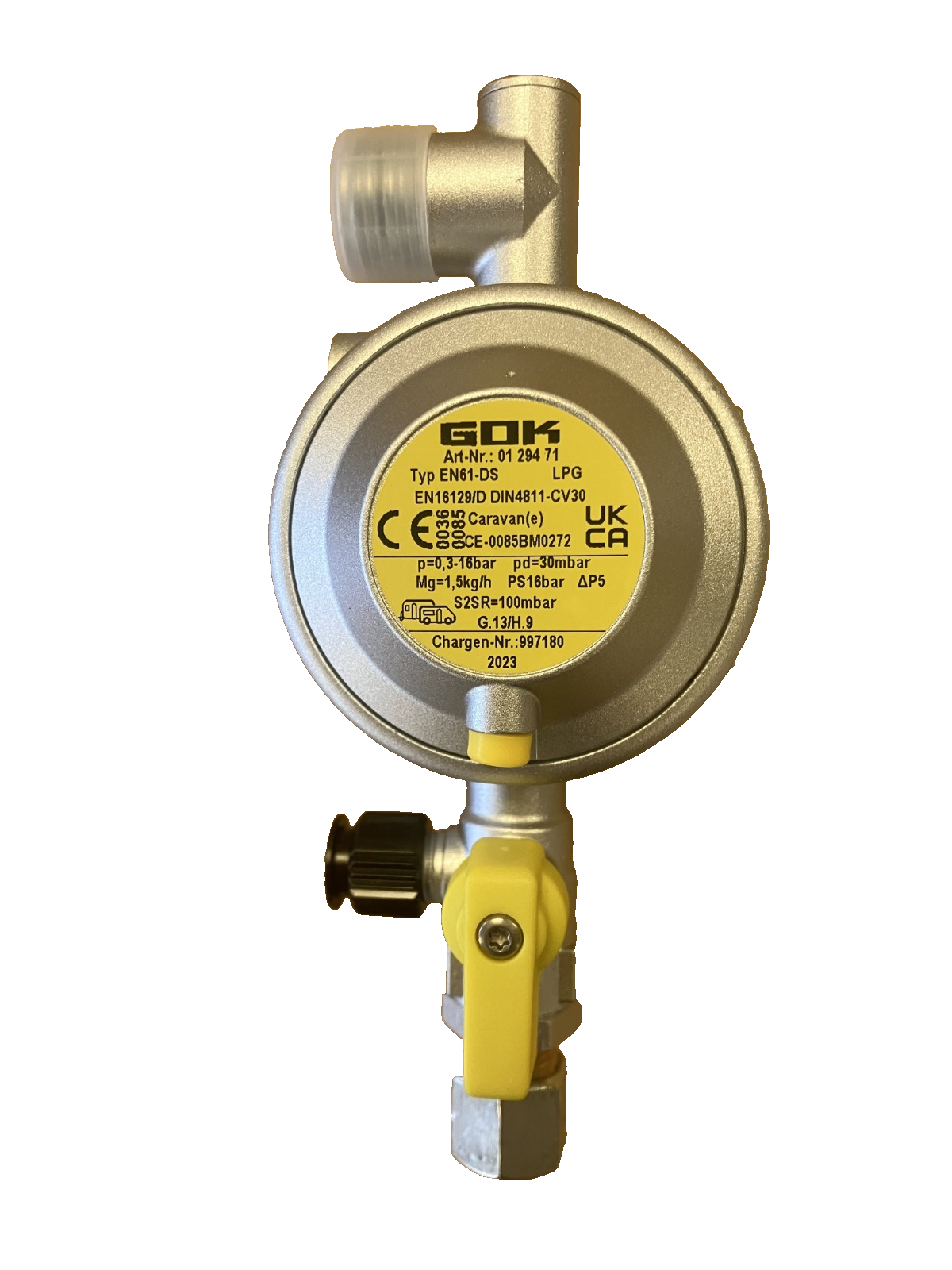 MOTORHOME & CARAVAN GOK BULKHEAD GAS REGULATOR 8mm 30mbar 0129471