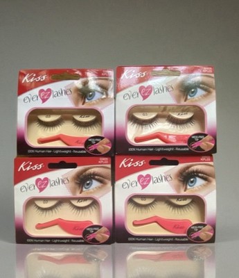 KISS Ever EZ Lashes 03 (KPL03) Lot of 4 Packs   1 Pair Each, Natural Wispy Black