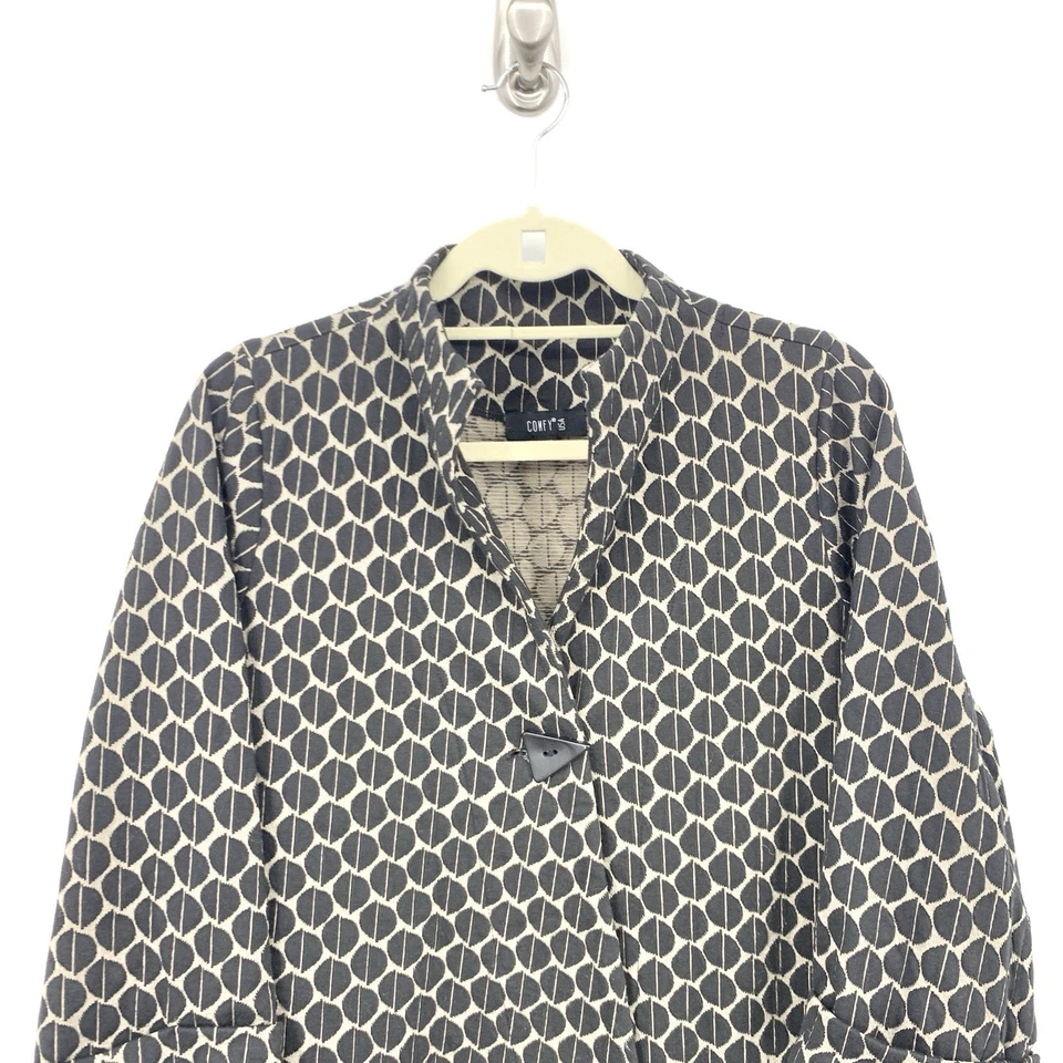 COMFY USA Mujer Talla Mediana Chaqueta 1 Botón Top Negro Marrón Estampado Manga 3/4 Foto 2 de 4