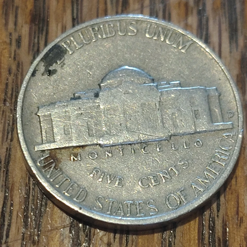 1960 D Jefferson Nickel AU 5 Cent Coin-Monticello Reverse-Free Postage - Image 3 of 3