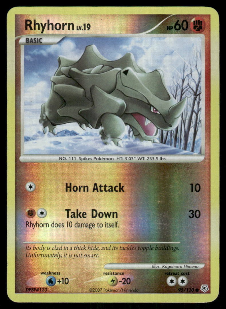 2007 Pokemon Rhyhorn Common Diamond & Pearl 95/130 Reverse Holo DMG