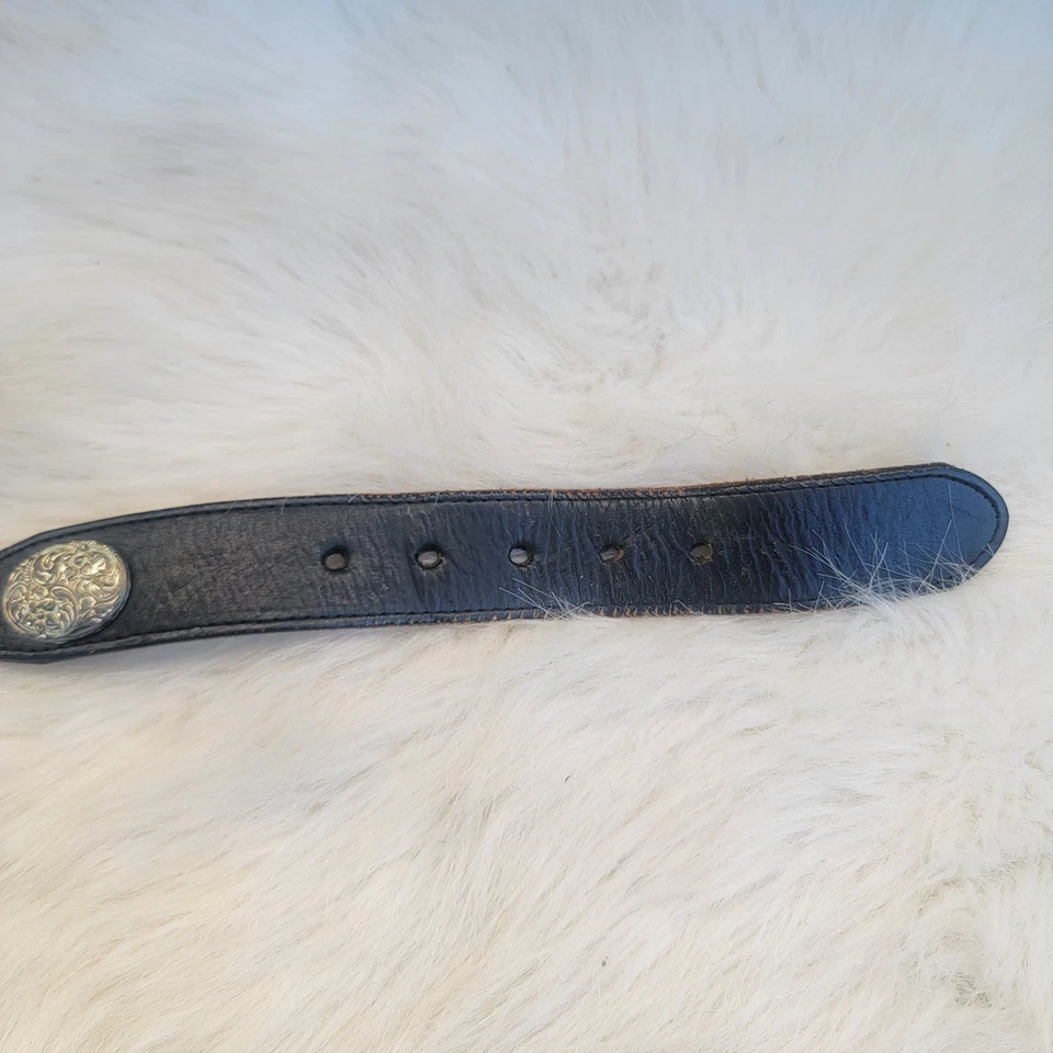 Cinturón concho vintage de cuero negro talla Med Foto 3 de 4