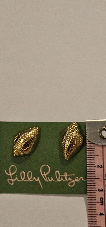 Lilly Pulitzer Gold Tone Metal Conch Sea Shell Shaped Stud Earrings New - Image 3 of 3