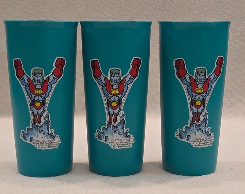 Vintage 1991 Tupperware Captain Planet 12 oz Tumblers (Set Of 3)