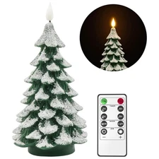 7.5in Christmas Tree Flameless Taper Candles  Green with Remote Timer 3D Wick .