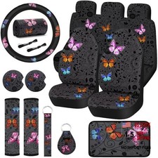 15 Pcs Butterfly Car Seat Covers Full Set For Car Front Classic Butterfly Style
