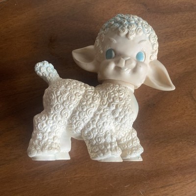 SUN RUBBER CO. 1955刻印 ひつじソフビ 2体 笛鳴る 16cm Vintage 1955 The Sun Rubber Squeaky Rubber Toy Lamb Sheep Moving