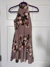 MINE Mauve Floral High Neck Sleeveless Fit & Flare Mini Dress