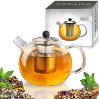 Creano Teekanne Mit Siebeinsatz 1L - Glasteekanne Mit Edelstahl-Sieb Und Deckel