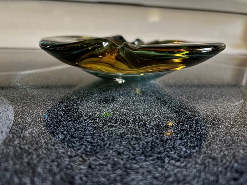 Vintage MCM Heavy Amber/Aqua Art Glass Apple Shape Ashtray Trinket Dish - Picture 4 of 7