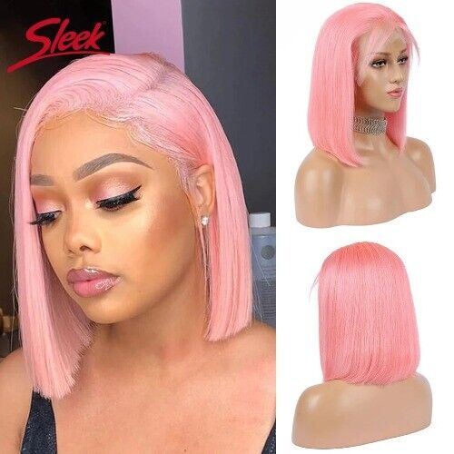 Rosa Bob Perücken blond rosa glatt Lace Front Echthaarperücke Lace vorgezupft - Bild 1 von 21