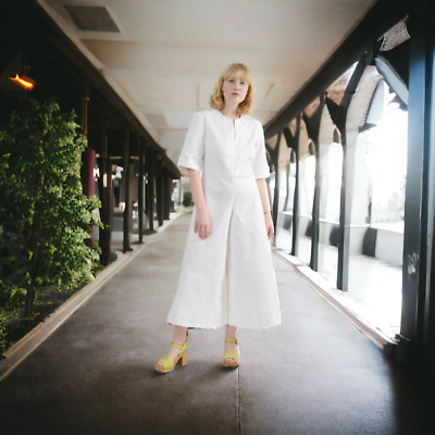 MEG ROUND POCKET JUMPSUIT WHITE Size S