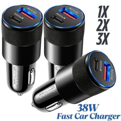 38W Dual USB PD Type-C Car Charger Fast Adapter For iPhone 17 16 15 14 13 11 XR
