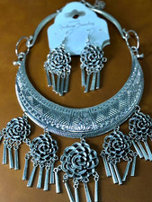 Chiang Mai Thai Costume Jewelry Silver Necklace Earrings Set Women Thai Dress