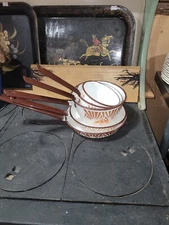 Mid Century Huta Silesia Poland Enamelware Pots and Pans Rare 5 Piece Set!!