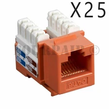 25 Pack Lot - CAT6 Network RJ45 110 Punch Down Keystone Snap-In Jack - Orange
