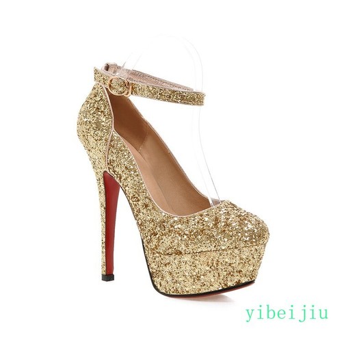 Women's Bling Glitter Sequins High Heel Platform Wedding Dress Evening Shoes Bar - Picture 14 of 20