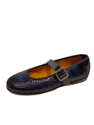 Clarys Girls Mary Jane Flats Leather Snakeskin Blue Shoes Holiday Party Sz 1.5