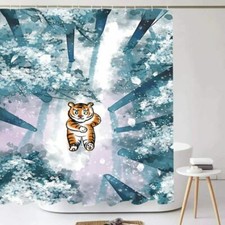 Cartoon Tiger Bathroom Shower Curtain Fabric Polyester Waterproof Bath Curtains