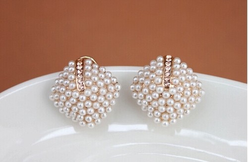 Temperament Pearl Rhinestone Earrings Geometry Rhombus Party Studs - Picture 4 of 5