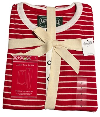 New! American Eagle Striped Waffle Pajama Set Women s Sz SMALL (SM) 2-Pc PJ s