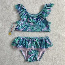 Cat  Jack Girl  s 2 Piece Purple Teal Palms Tankini Swimsuit Size 5T NWT