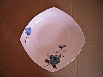Schale, Teller, geometrisch,  Porzellan 1St.  Weiß  Blaue Blumen 19,5 cm Breit