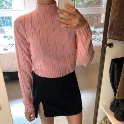 Pink cropped jumper sweater knit, ribbed, lightweight, Missguided, size  UK