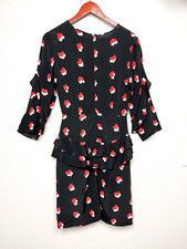 ASOS Size 4 Black Midi A-Line Dress w/ Pink & Red Hearts - Ruffle Peplum - Video