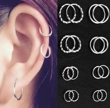 2Pcs SOLID STERLING SILVER PLAIN 1.2MM THICK ROUND ENDLESS HOOP 7-25MM Gift PE16