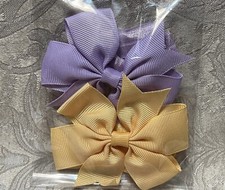 Adorable Hair Bow Grosgrain Ribbon Girl Baby Toddler Elastic Headband Set Of 2