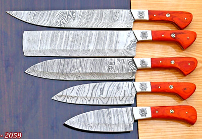 CUSTOM HANDMADE FORGED DAMASCUS STEEL CHEF KNIFE SET KITCHEN KNIVES 2059