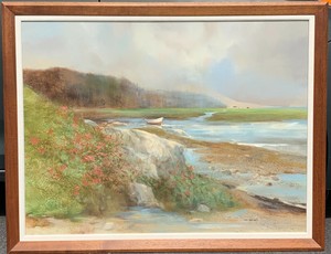Vintage Large FRED MACNEILL 'Rowboat in Marsh' CAPE ANN Landscape Oil PAINTING