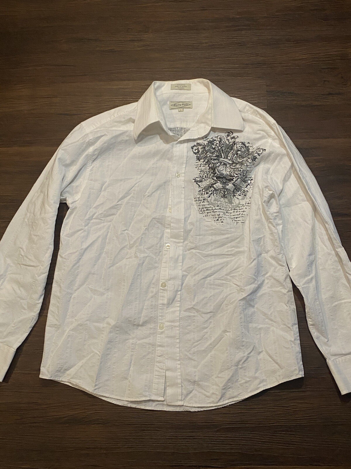 Eighty Eight Shirt Men Large Cotton Cross Wings Tejano Lowrider White Button Up
