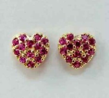 2Ct Round Cut Halo Lab Created Red Ruby Stud Earrings 14k Yellow Gold Plated