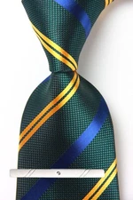 New Classic Striped Green Blue Gold JACQUARD WOVEN 100% Silk Men's Necktie Tie
