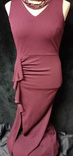 Fotric Formal Dress Deep Cranberry Size Medium Slit To Knee Long Ruffled Infront