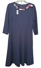 Talbots Navy Ponte Knit Fit & Flare Dress w/Scarf Grommet Detail Size 4 NWT