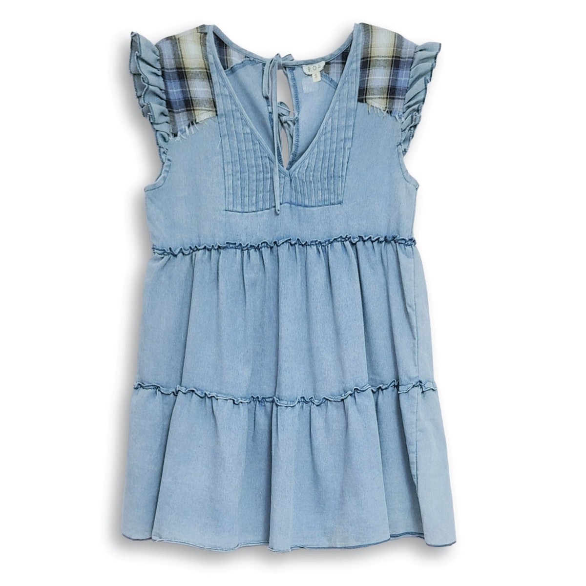 NWT POL Women's Denim Raffle Sleeve Tired Mini Dress | eBay
