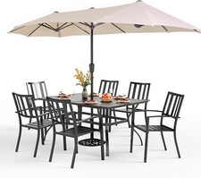 8-Piece Patio Dining Set Outdoor Patio Table and Chairs with Umbrella,Beige