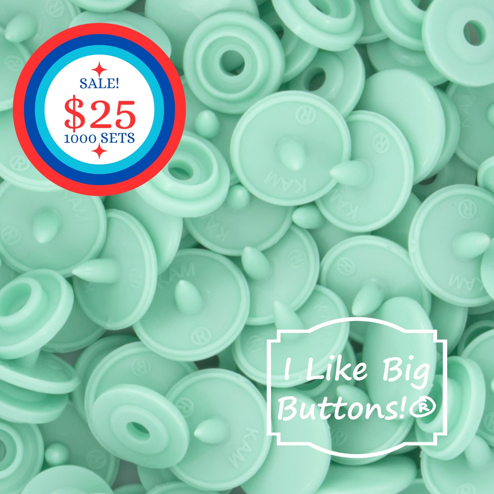 1000 Sets KAM Snaps: PASTEL GREEN-Size 16/T3-Plastic Snap Buttons Ribbon Crafts
