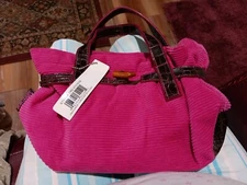 Alan Stuart Designer Purse Brown Gator-like Straps Snaps 7x9.5 NEW Bright Pink 