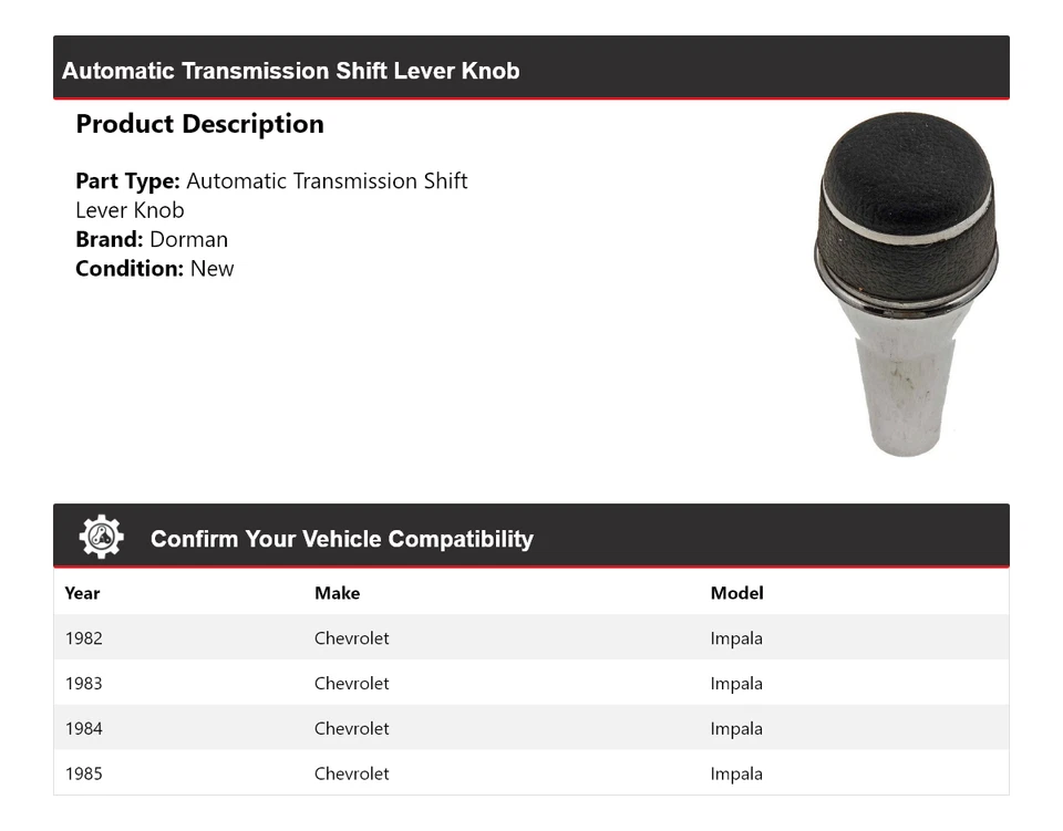 Perilla de palanca de cambios de transmisión automática para Chevrolet Impala Dorman 1982-1985 Foto 2 de 4