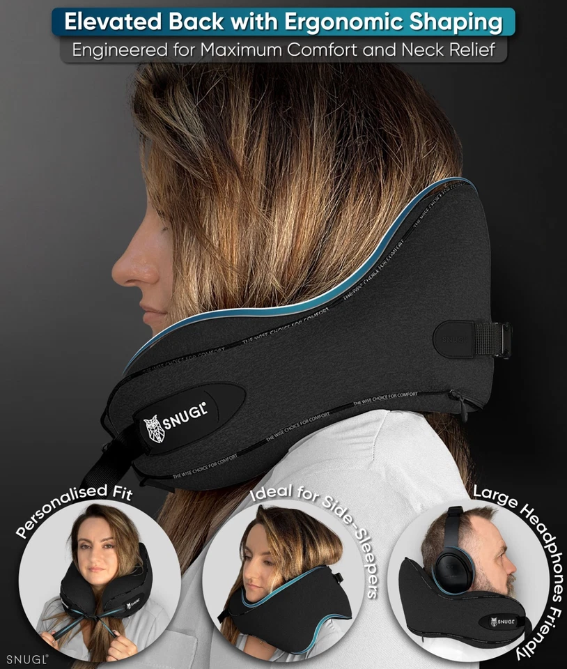 SNUGL Travel Pillow - Memory Foam Neck Cushion - Flight Pillow | 2 Sizes - Image 4 of 4