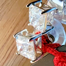 J. Francis Swarovski Zirconia 6mm Square Stud Earrings Sterling Silver 925 NEW