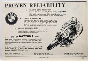 1960 BMW Daytona Thruxton 500 24 Hr Barcelona Coast 2 Coast Motorcycle Print Ad