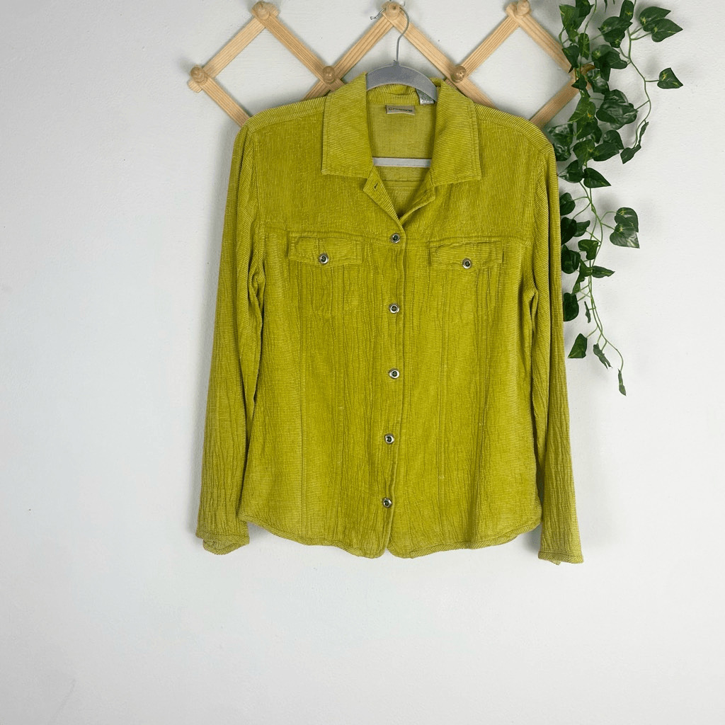 CHICOS Button Down Shirt Jacket Green Size 1/Medi… - image 1