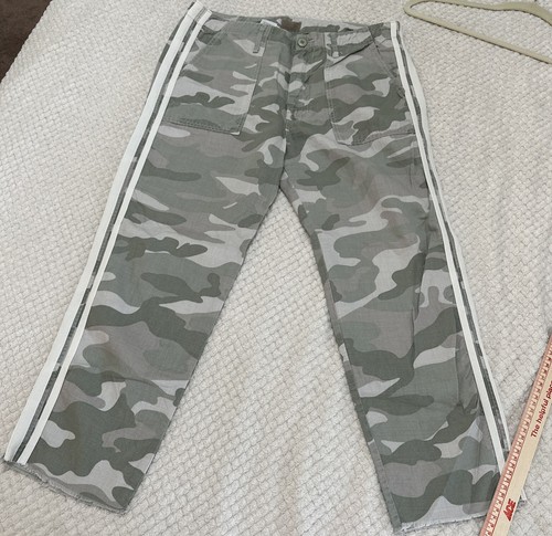 Mother Jeans Women's 31 The Shaker Chop Crop Fray Desert Camo Linen Blend Pants - Picture 2 of 7