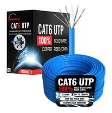 1000FT CAT6 Blue ETL CMR Ethernet Cable UTP  Solid Bare Copper 23AWG 550Mhz Wire