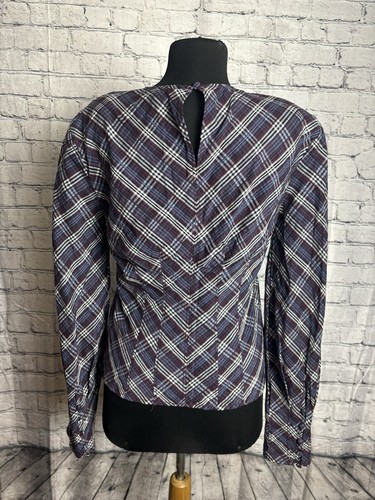 VERONICA BEARD ISABEL STRUCTURED PLAID LONG SLEEVE BLOUSE SZ 2 - Picture 6 of 8